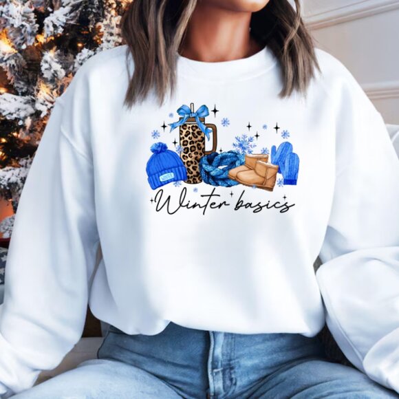 Winter Basic's (Blue) Sweatshirt, Cozy Sweatshirt (White) - Picture 1 of 2